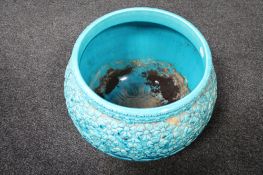 An antique Burmantofts Faience turquoise glaze planter number 1570 CONDITION REPORT: