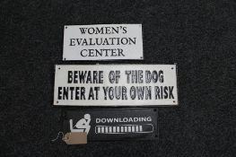 Three cast iron plaques - beware of the dog etc