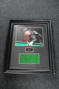 A Steve Davis "The Nugget" autograph on green baize with accompanying photo framed as one