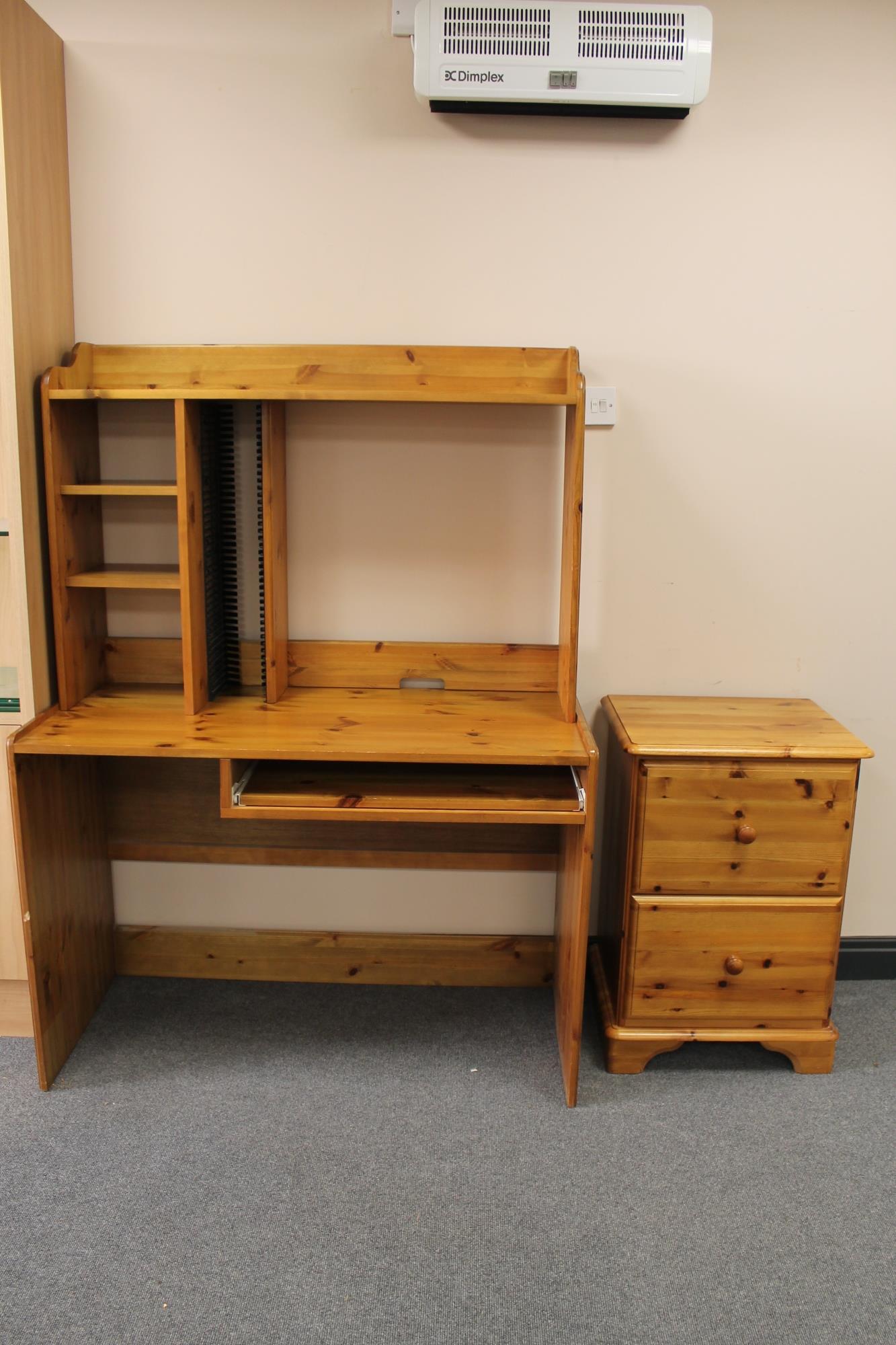 A pine computer work station and filing chest
