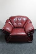 A red leather armchair