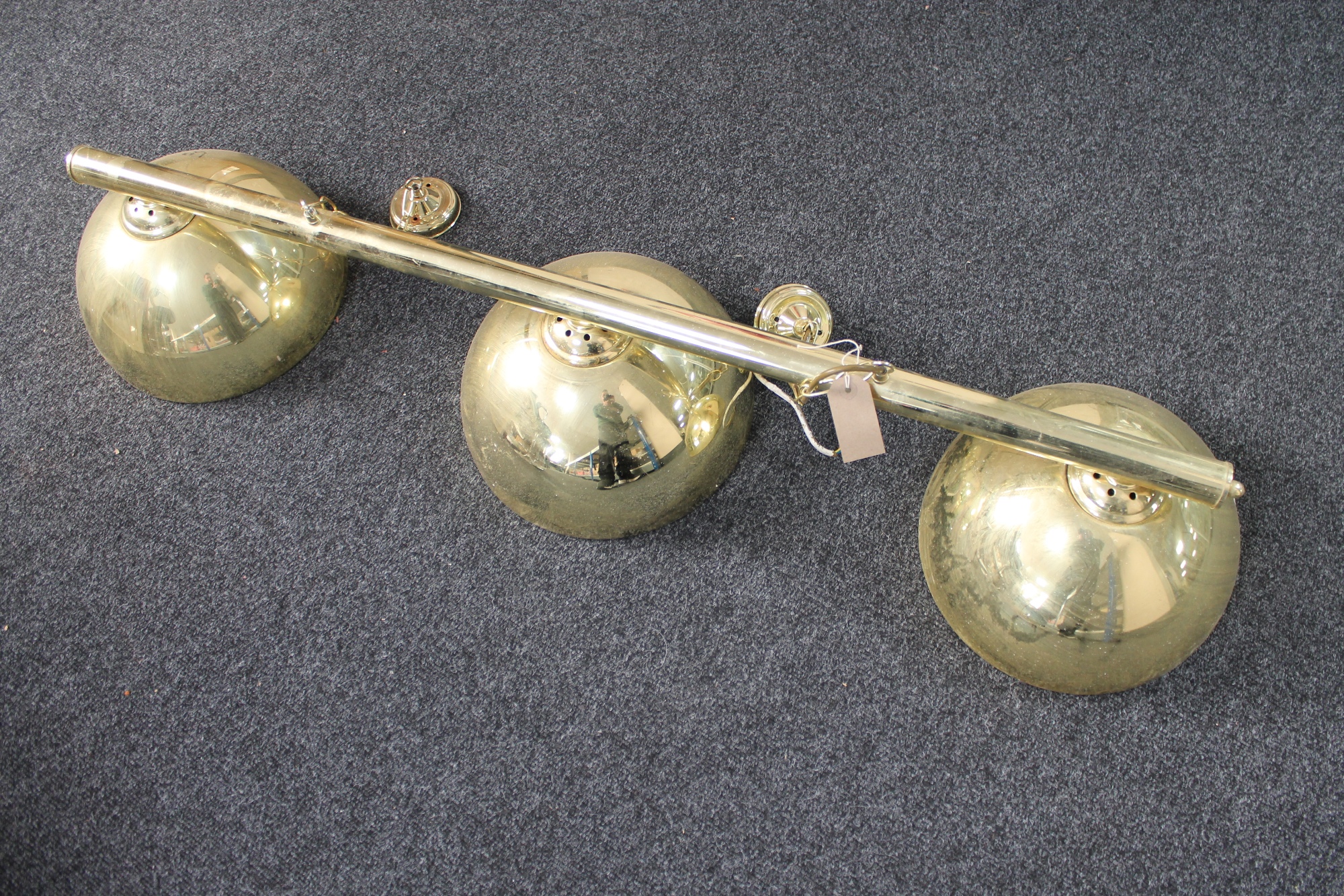 A brass three way snooker table light