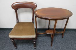 An antique mahogany dining chair and an oval Edwardian occasional table