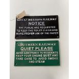 Two cast iron plaques - Railway notices (2)