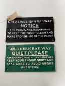 Two cast iron plaques - Railway notices (2)