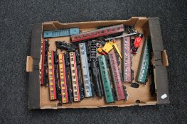 A box of assorted engines and coaches by Mainline and Triang