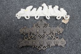 A cast iron cat coat rack together with a cast iron key rack