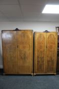 A pair of 1930's walnut lady's and gent's wardrobes