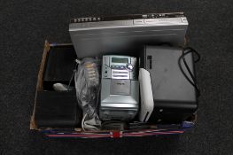 A box of DVD/VCR recorder, Philips micro hi/fi system,
