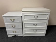 Two white three drawer bedside chests