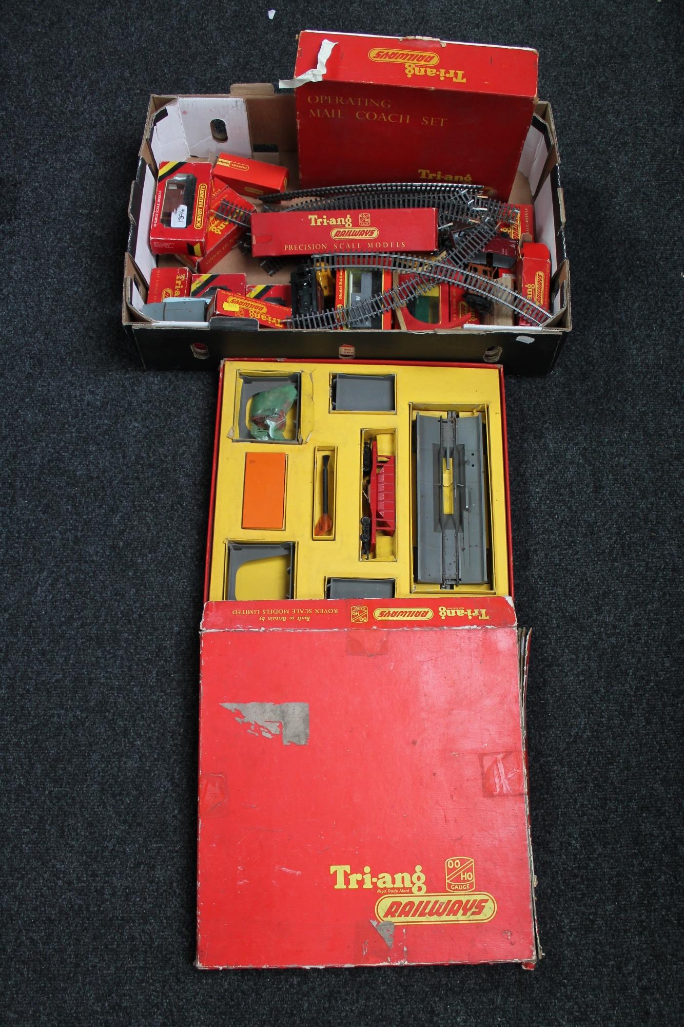 A box of Hornby Railways rolling stock and accessories