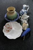 A tray of assorted china - Royal Doulton figure, Aynsley dish, cow parade cow,