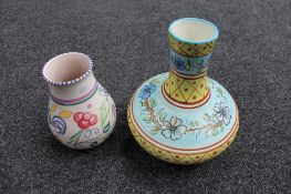 A Poole pottery vase and one further vase