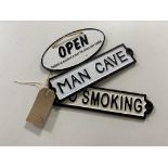 Three cast iron signs - Man cave,