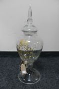 A Red Seal Whisky, Jas. Buchanan & Co., Ltd., glass dispenser with brass tap.