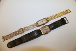 Two vintage watches - one 9ct gold with rolled gold bracelet strap and one 9ct gold with leather