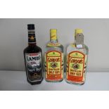 Two bottles of Gordon's Distilled Dry Gin 1l together with a bottle of Lamb's Navy Rum 750ml (2)