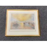 A gilt framed reproduction print - Turner's Venice sunset by Antonio Gaymard, signed in pencil.