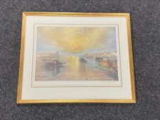 A gilt framed reproduction print - Turner's Venice sunset by Antonio Gaymard, signed in pencil.