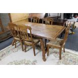 A Barker & Stonehouse granite inlaid dining table and five rush seated chairs