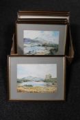 A box of seven watercolours by Atherley Simpson, local North East scenes, Bamburgh,