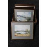 A box of seven watercolours by Atherley Simpson, local North East scenes, Bamburgh,