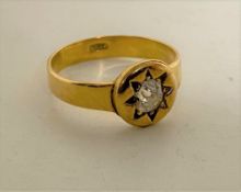 An old cut diamond signet ring, indistinct foreign mark,