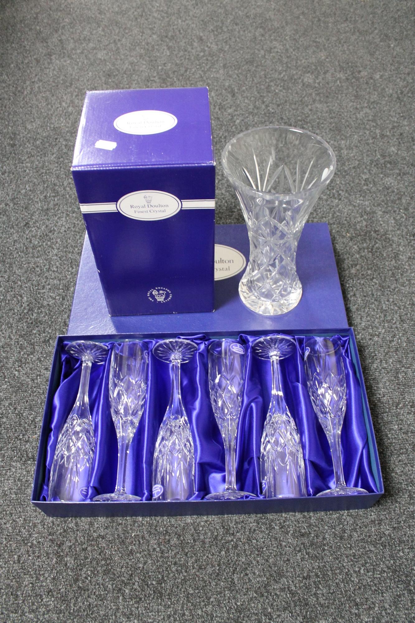 A boxed Royal Doulton crystal vase,