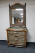 A bamboo and wicker four drawer chest with mirror CONDITION REPORT: Chest measures