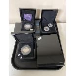A tray of five boxed coin sets - Armistice day silver crown with five world war one pennies,