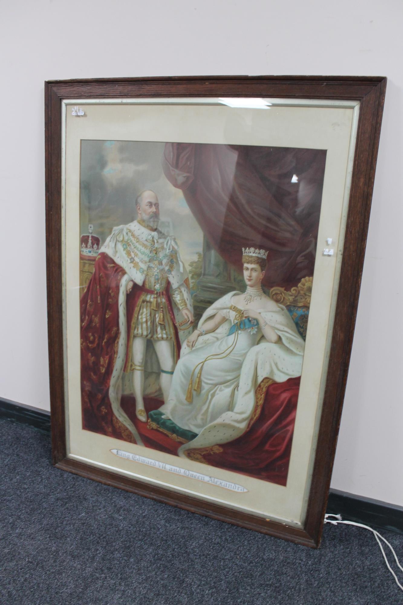 An early twentieth century oak framed colour lithograph- King Edward VII and Queen Alexandra