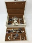 A jewellery box containing costume jewellery, silver filigree items,