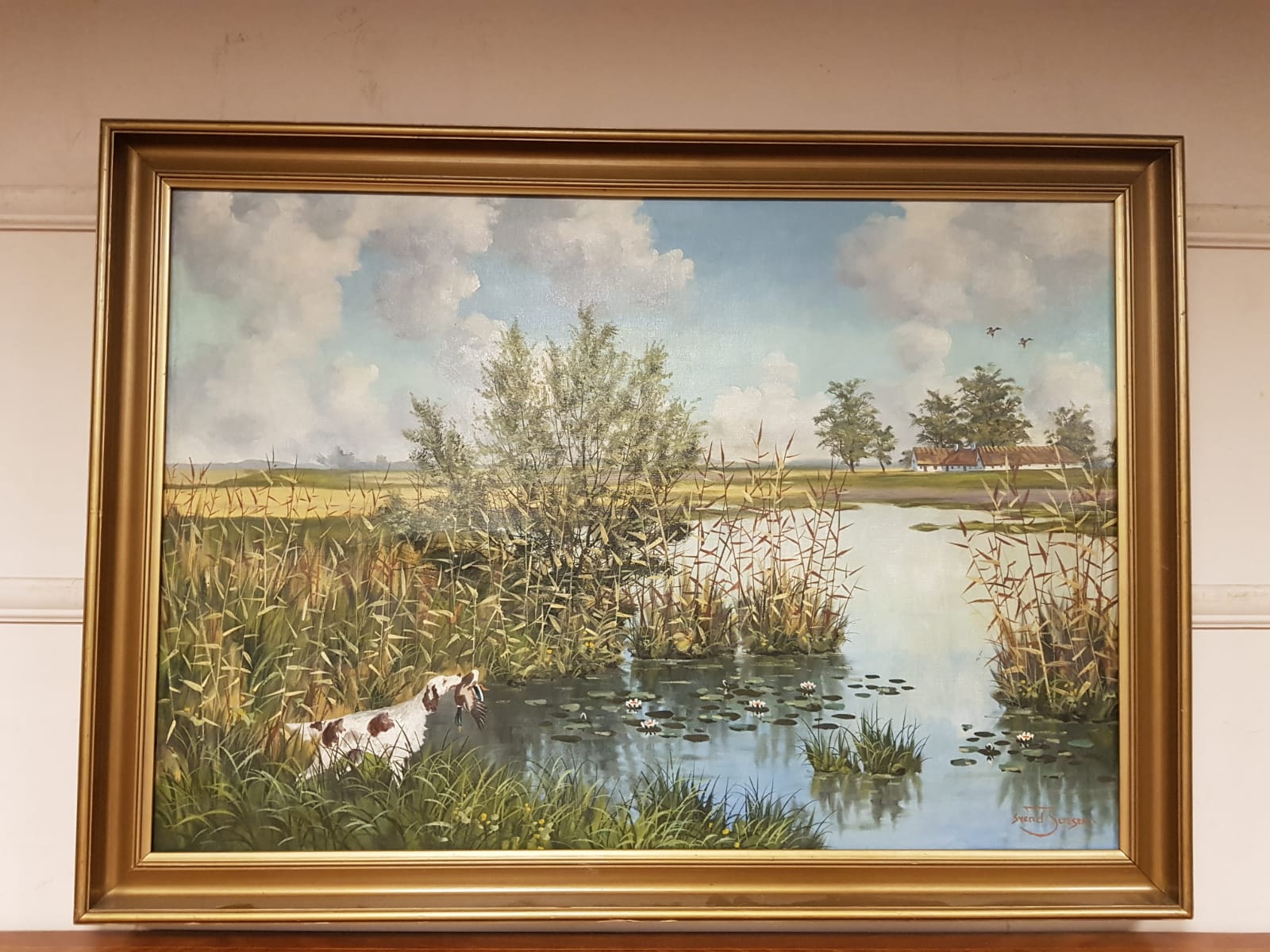 Continental school : setter by a pond, oil on canvas,