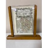 An Edwardian oak and glass photograph frame containing a hand coloured map - Nottingham to Grimsby