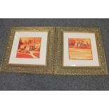 A pair of gilt framed colour prints of farm landscapes,