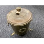 An early 20th century copper coal bucket with lid
