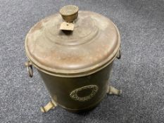 An early 20th century copper coal bucket with lid