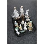 A tray of assorted figurines, Nadal, Bride, Lladro, Cinderella,