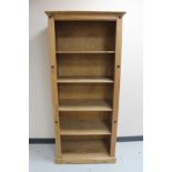 A set of Mexican pine open bookshelves 76 cm x 41.5 cm and height 182 cm.