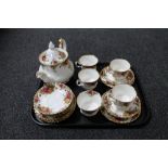 A tray of 18 piece Royal Albert Old Country Roses tea service