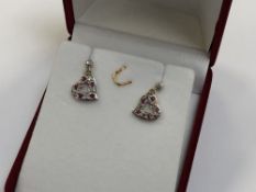 A pair of 10ct gold ruby and diamond set heart earrings