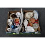 Two boxes of dinner ware, plates and bowls,