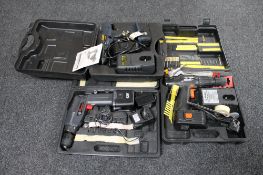 Three cased power tools - 12v cordless drill, 18v power craft drill together with a 14.