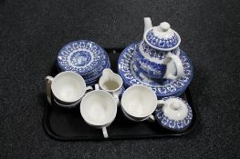 A tray of 27 pieces of Churchill Royal Heritage blue and white tea and dinner ware