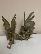 A pair of plated cockerel figures CONDITION REPORT: Height 27 cm.