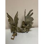 A pair of plated cockerel figures CONDITION REPORT: Height 27 cm.