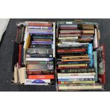 Two boxes of hardback and paperback books - novels, Royalty, Cats etc,