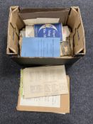 A box of paper ephemera - monochrome photograph album, Stork cookery books, newspapers,