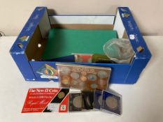 A box of coins - 1966 and 1967 pre decimal coin set, centenary of the First World War,