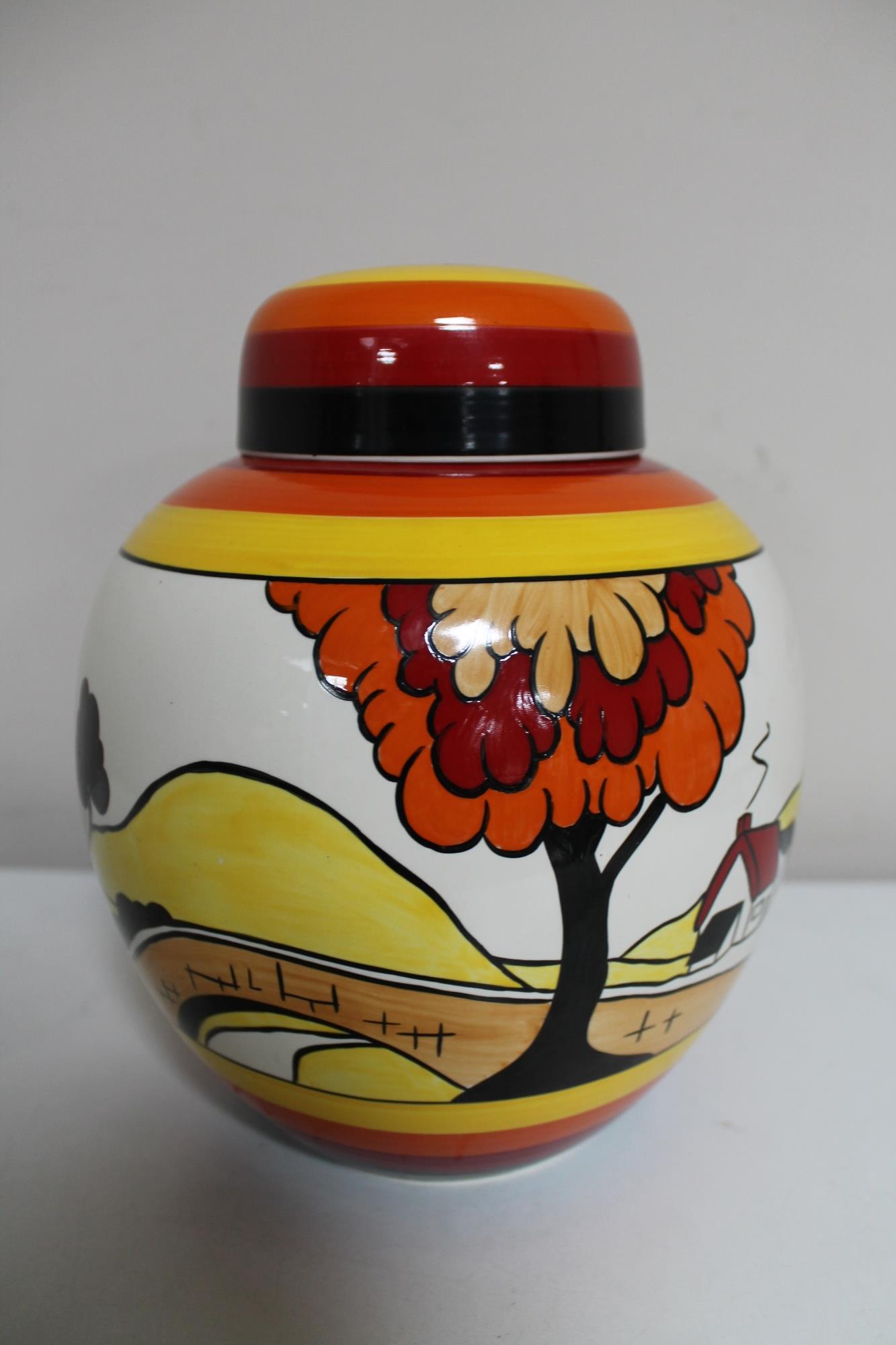 A Wedgwood Clarice Cliff Bizarre ginger jar and cover,